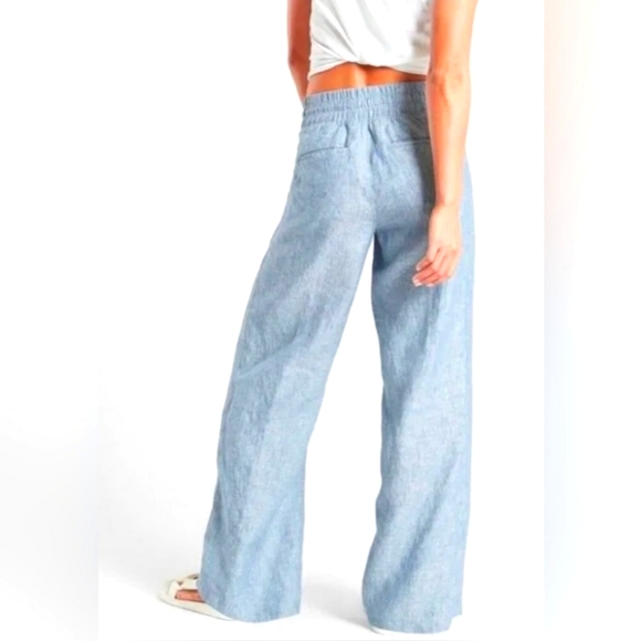 NWT Athleta Cabo 100%  Linen Wide Leg Pants Womens Sz 4 Blue Boho Zipper Pocket - Picture 2 of 16